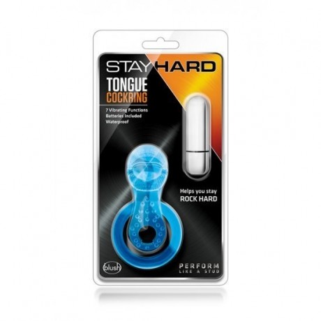 ANEL PÉNIS C/ VIBRAÇÃO 7FUNÇÕES TONGUE STAY HARD AZUL
